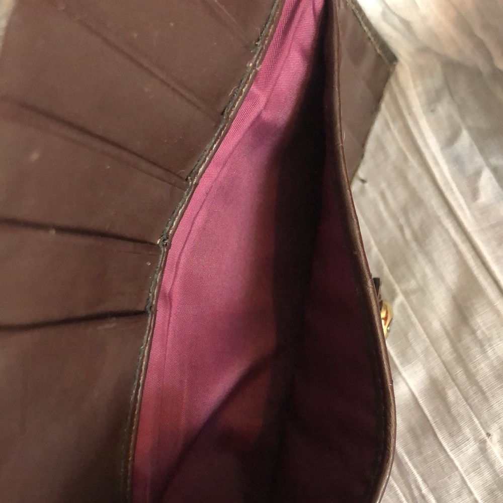COACH Ashley Signature Silk bifold checkbook wallet brown leather w/purple - Picture 10 of 16